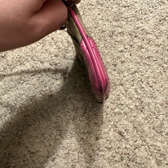 Coach Signature Canvas Wristlet in Khaki/Hot Pink - Picture 3 of 7